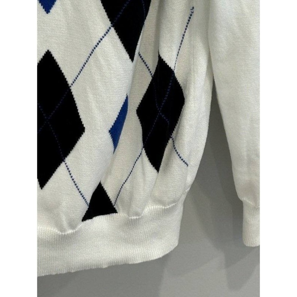 Brooks Brothers White Argyle Blue Long Sleeve‎ Sweater 1/4 Button St Andrews XL - Picture 2 of 11